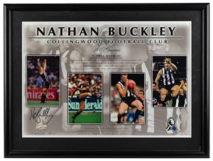 “Nathan Buckley 200 Games”. A framed & glazed limited edition print of Nathan Buckley, together with a list of his playing honours. Signed by Buckley. With AFL/Elite Sports CoA, #5 of 200.
