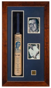 DOUG WALTERS Attractive presentation featuring a limited edition, full-size bat signed by Walters and numbered 06/50, together with two reproduction photographs; framed and glazed. Overall 114 x 63cm
