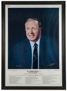 Ted Whitten (Footscray), signature on print 'E.J.Whitten OAM, 'Mr. Football' Tribute portrait' by Harry Kuehnel, also signed by the artist and numbered 79/1000, framed and glazed, overall 95 x 68cm