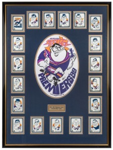 'Melbourne Storm Premiers '19' featuring Weg art Premiership cards, framed and glazed. Overall 87 x 64cm.
