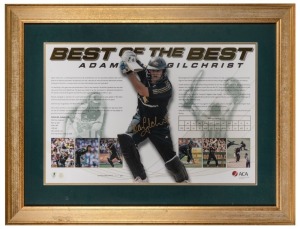 ADAM GILCHRIST: Best of the Best photographic display, limited edition 233/300, signed by Gilchrist; accompanied by certificate of authenticity, framed and glazed. Overall 64 x 83cm