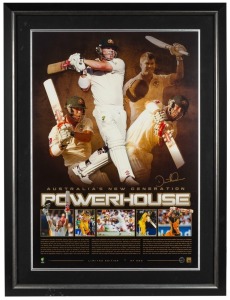 DAVID WARNER: Australia's New Generation Powerhouse, signed by Warner, limited edition 7/250 photographic display, framed and glazed. Overall 83 x 63cm