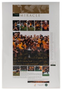 "The Miracle - Rugby From Heaven" limited edition posters (#355, 356, 196, 400, and 401/500), signed by all 25 members of The Wallabies team which won the "Bledisloe Cup 2000" against The All Blacks. All with PWC /Legends CofA. Each overall 62 x 42cm.