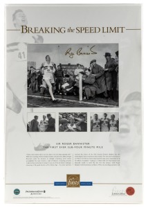 THE FIRST SUB-FOUR MINUTE MILE: Roger Bannister "Breaking the Speed Limit" signed limited edition displays (#217, 218, 293, 294 & 404/500), all with PWC/Firsts Authentication. The image shows Bannister crossing the finishing line on May 6, 1954 to become 