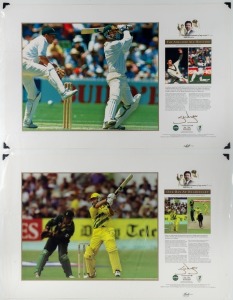 "WAUGH STORIES - ONE DAY AT HEADINGLEY" photographic display signed by Steve Waugh, limited edition (#172/350) with details of his 120 not out v South Africa during the 1999 Cricket World Cup in England. With PWC/Legends CofA; overall 35 x 55cm; together with "WAUGH STORIES - "THE ADELAIDE ALL-ROUNDER" photographic display signed by Steve Waugh, limited edition (#94/350) with details of his 164 and 4/26 v South Africa at Adelaide 1994. With PWC/Legends CofA; overall 35 x 55cm