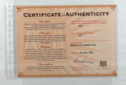 MELBOURNE FOOTBALL CLUB Great Moments poster (1996) limited edition (#439/501) signed by 15 club legends, including Jim Stynes, Ron Barassi, Hassa Mann, Jim Cardwell, Garry Lyon, Robert Flower and Brian Dixon. With CofA.Overall 91 x 67cm. - 2