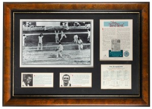"The Tied Test" A display commemorating the famous tied test between Australia & the West Indies played at Brisbane in December 1960; with reproduction photograph signed by Wes Hall and Australian captain, Richie Benaud. With Certificate of Authenticity & Limitation (1996), 755/1000. Framed and glazed, overall 62 x 88cm.
