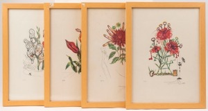 SALVADOR DALI (1904-1989), I.) Kissing Tulips, II.) Pirates Gladioli, II.) Carnation Keys, IV.) Dahlia Rapax, colour lithograpahs, signed in pencil in the lower margins, ​​​​​​​each 28 x 38cm overall