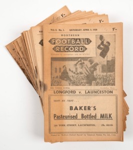 TASMANIA: "Northern Football Records" 1958 Vol.2 No.1 - 9, 13 - 14, 17, 18, 20, 22 (1st Semi) and 23 (2nd Semi), plus a range of 1959 "Records". Mixed condition, but extremely scarce. (Total: 27).