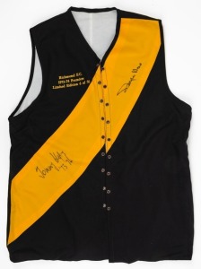 RICHMOND: Limited edition lace up guernsey with embroidered text "Richmond F.C.", 1973-74 Premiers, Limited Edition 6 of 30". Signed to the front panels by Tommy Hafey and Royce Hart; Accompanied by an SMA certificate of authenticity.