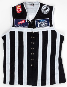 2001 Port Adelaide guernsey, #34. Lace-up guernsey bearing Buckley’s old #34, given to him as a souvenir upon his return to the club for a visit, most likely the 1992 Premiership 10-year reunion. Maughan Thiem Ford and Pro Paint n Panel sponsor patches on