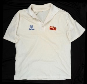 Nathan Buckley’s Brisbane Bears team polo shirt 1993. White shirt with Brisbane Bears and CUB logos on front.