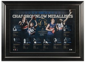 Footscray / Western Bulldogs FC signed Brownlow official print with replica Brownlow Medal. Limited edition #9 of 200. Signed by Peter Box, John Schultz, Gary Dempsey, Kelvin Templeton, Brad Hardie, Tony Liberatore, Scott Wynd and Adam Cooney.&nbsp;Official AF