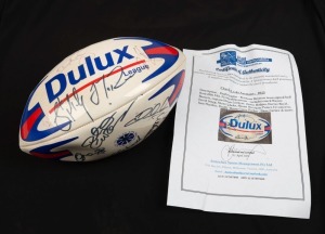 BRISBANE BRONCOS team-signed ball from the 2006 NRL Premiership season; signatures include Wayne Bennett (coach), Darren Lockyer (captain), Justin Hodges, Darius Boyd, David Stagg, Shane Webcke, etc. With ASM Certificate of Authenticity.