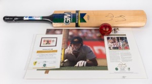 A CELEBRATION OF STEVE WAUGH "Final Salute at the Oval" limited edition signed print (#137 of 350) with certificate, celebrating Waugh's last Test innings in England (157 n.o., August 2001); accompanied by a Steve Waugh signed Maestro Select Gunn & Moore full size cricket bat and a personally signed "Steve Waugh" red cricket ball by Cannon. (3 items + CofA).