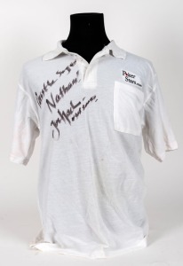 ‘Poker Stars’ branded white polo signed to Nathan by Joe Hachem, the first Australian to win the World Series of Poker main event, which earned him $7.5 million, then a record for all-time biggest tournament prize.