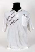 &lsquo;Poker Stars&rsquo; branded white polo signed to Nathan by Joe Hachem, the first Australian to win the World Series of Poker main event, which earned him $7.5 million, then a record for all-time biggest tournament prize.