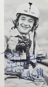 DONALD CAMPBELL, original pen signature and dedication to the introductory page of  the "WORLD CHALLENGE - Proteus Bluebird Project 1963", the 16-page souvenir brochure, which also lists sponsors, trustees and supporters.