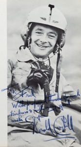 DONALD CAMPBELL, original pen signature and dedication to the introductory page of the "WORLD CHALLENGE - Proteus Bluebird Project 1963", the 16-page souvenir brochure, which also lists sponsors, trustees and supporters.