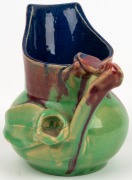 REMUED pottery jug with applied gumnut, leaf and branch handle, beautifully glazed in early lime green, pink and blue colourway, incised "Remued, 119/M", 11cm high - 3