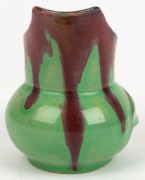 REMUED pottery jug with applied gumnut, leaf and branch handle, beautifully glazed in early lime green, pink and blue colourway, incised "Remued, 119/M", 11cm high - 4