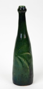 PATRICIA FLEMMING green glazed pottery bottle vase, incised "Patricia Flemming", ​​​​​​​31.5cm high