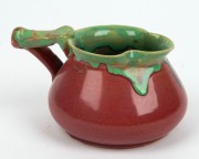 REMUED pottery jug in vibrant pink and lime green glaze with applied gumnut, leaf decoration and branch handle, incised "Remued 173SM", 7.5cm high, 13cm wide - 3