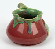 REMUED pottery jug in vibrant pink and lime green glaze with applied gumnut, leaf decoration and branch handle, incised "Remued 173SM", 7.5cm high, 13cm wide - 4