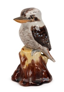 GRACE SECCOMBE pottery statue of a kookaburra on tree stump, incised "Grace Seccombe, N.S.W.", 13cm high