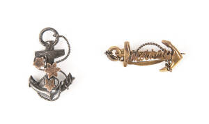 BROOCHES: Victorian sailor sweetheart brooches: Silver and gold anchors.