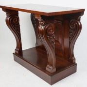 An antique Australian cedar consol table with fluted and carved scrolling supports and panelled back, 19th century, 96cm high, 127cm wide, 58cm deep - 2