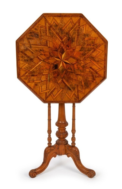 SUEFFERT fine antique New Zealand tilt-top wine table, 19th century, 74cm high, 57cm wide, 57cm deep