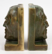 MELROSE WARE "Tragedy" green glazed pottery bookends, stamped "Melrose Ware, Australian", 17.5cm high - 3