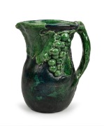 MERRIC BOYD green glazed pottery jug with applied grapes and leaves with vine handle, incised "M. Boyd, 1923", ​​​​​​​20cm high