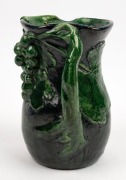 MERRIC BOYD green glazed pottery jug with applied grapes and leaves with vine handle, incised "M. Boyd, 1923", ​​​​​​​20cm high - 2