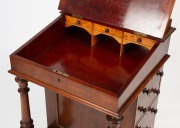 GEORGE THWAITES of Melbourne (attributed), fine Tasmanian blackwood Davenport with five graduated drawers to the side, full turned support columns, leather writing surface, interior fitted with birdseye huon pine drawers, circa 1870, 80cm high, 56cm wide, - 2