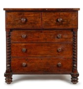 An antique Colonial Australian cedar cantilever chest of five drawers with full cedar construction, New South Wales origin, circa 1845, ​​​​​​​123cm high, 121cm wide, 60cm deep