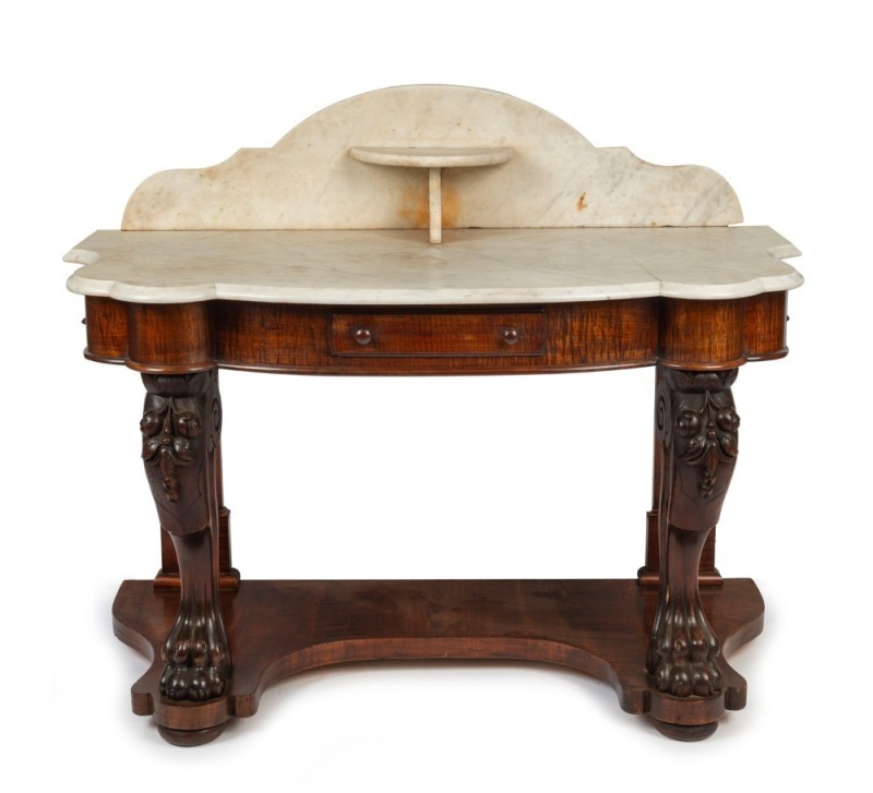 An antique Australian fiddleback blackwood washstand with mable top, Melbourne origin, 19th century, 