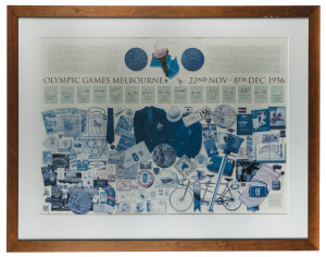 1956 OLYMPIC GAMES MELBOURNE, "Great Moments" poster with signatures of 13 Australian Gold medallists from the 1956 Olympics including Shirley Strickland, Betty Cuthbert, Lorraine Crapp, Dawn Fraser & Murray Rose; limited edition 421/550 (with CofA), window mounted, framed and glazed, overall 114x89cm.