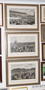 CARL KAHLER  (Austria, Australia, United States, 1855-1906) Spring Racing Carnival 1887: a set of three hand-coloured photogravures titled "The Lawn at Flemington on Melbourne Cup day",  "The Betting Ring at Flemington", "Derby Day, Flemington", attractiv