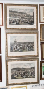 CARL KAHLER (Austria, Australia, United States, 1855-1906) Spring Racing Carnival 1887: a set of three hand-coloured photogravures titled "The Lawn at Flemington on Melbourne Cup day", "The Betting Ring at Flemington", "Derby Day, Flemington", attractively framed and glazed, each 56cm x 81cm, 85cm x 112cm each overall. (3).