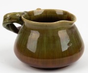 REMUED pottery jug with applied gumnuts, leaf and branch handle, glazed in green and brown, incised "Remued", 7.5cm high, 12cm wide - 2