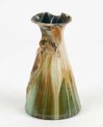 REMUED&nbsp;unusual pottery jug with applied gumnut, leaf and branch handle, glazed in green, cream and blue, incised "Remued, 307M", 15cm high - 2