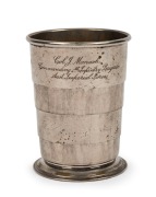 World War One period Officer's collapsible cup, with engraved details "Col. J. Monash. Commanding 4th Infantry Brigade, Aust. Imperial Force." 80mm high (fully extended).