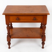 An antique Australian kauri pine side table with a single drawer, lower tier and baluster legs, 19th century, 70.5cm high, 76cm wide, 49.5cm deep