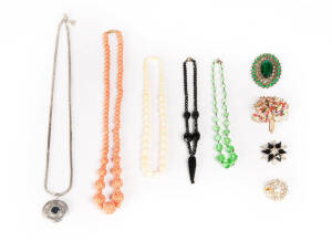 COSTUME JEWELLERY: Including ivory and coral bead necklaces. (16)