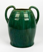 JOHN CAMPBELL large green two handled pottery vase, incised "John Campbell, 1935, Tasmania", 33cm high, 28cm wide - 2