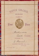 JOHN MONASH'S FIRST PRIZE FOR MATHEMATICS AT SCOTCH COLLEGE, 1880: ADAM SMITH, "An Inquiry into the nature and causes of the WEALTH OF NATIONS", [London : Ward, Lock, & Co., 782pp; green leather binding with gilt; Scotch College Melbourne emblem to front - 2