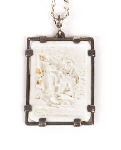 PENDANT: Lithophane pendant mounted in silver on chain.&nbsp;