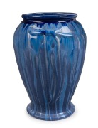 MELROSE WARE blue glazed pottery gum leaf vase, 23cm high